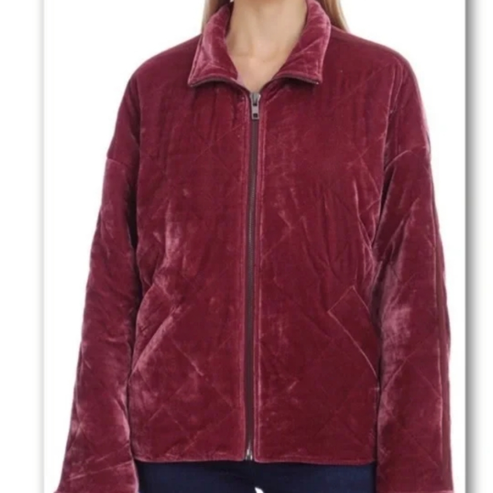 Avec Les Filles Women Sz S Cranberr Quilted Velvet Zip Jacket Anthropologie Nord